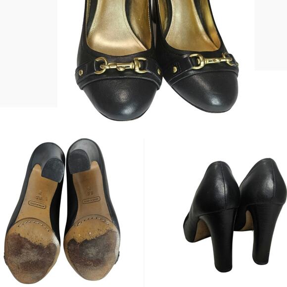 Coach Desaree Dogleash Black Leather Platforms Heels Shoes Women's Size 8.5 B - Picture 6 of 7